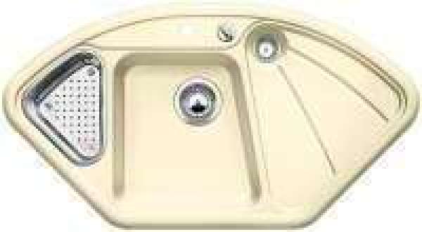 BLANCO 513093 DELTA, Keramik PuraPlus, vanilla, mit Ablauffernbedienung, mit Schale, Becken links, 700 mm Untermaß